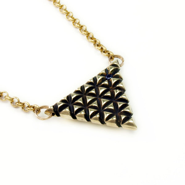 Axis Lattice: Brass Pendant + Chain Black Spinel