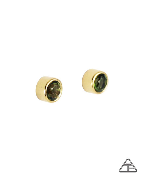 Studs: Moldavite 18k Yellow Gold Earrings