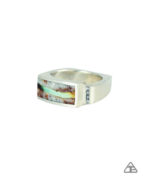 Lux Ring: Sterling Silver Diamond Turquoise In Matrix Inlay Size 9