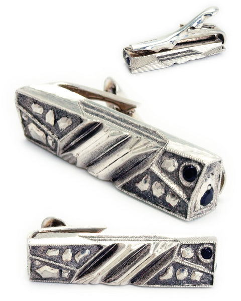 Black Diamond Lattice Series Sterling Silver Engraved Tie Bar Collab