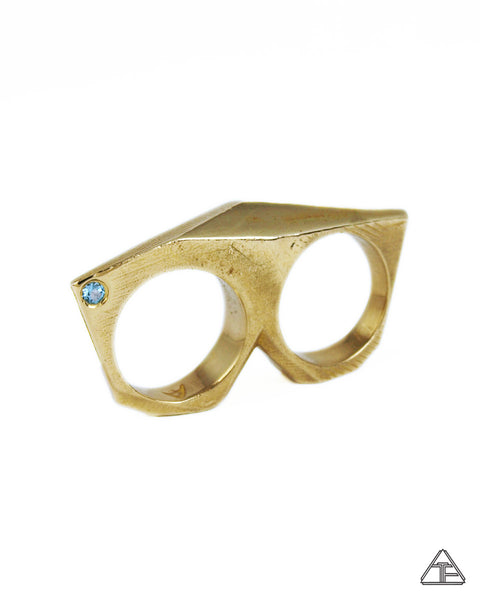 Lattice: Brass Double Ring Blue Topaz