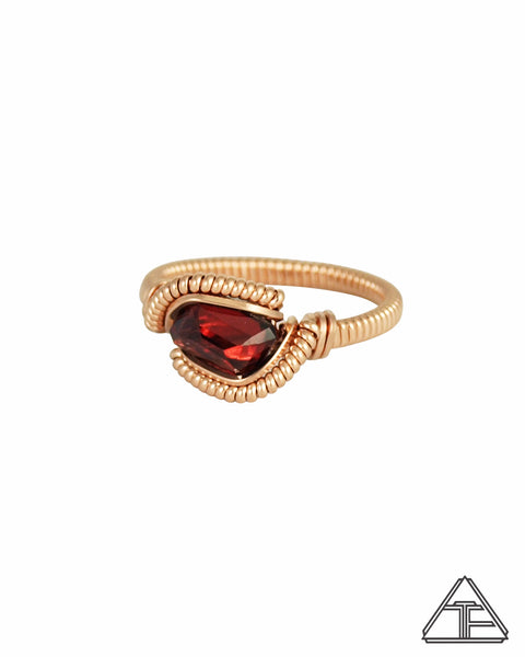 Size 6 - Garnet and Rose Gold Wire Wrapped Ring
