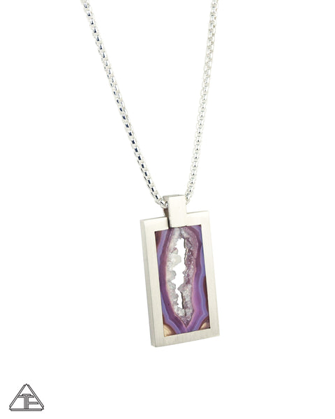 Crystal Dog Tag: Agate Geode Inlay Pendant