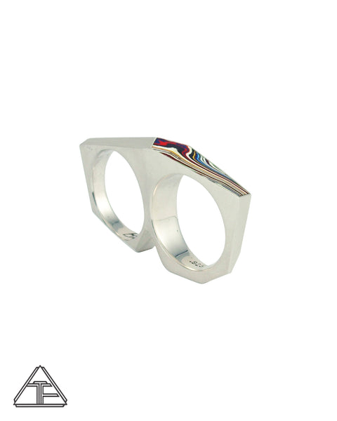 BUDDYLAND® Double Finger Ring: Fordite Inlay