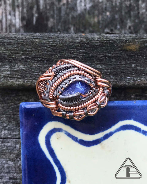 Size 6.5 - Tanzanite And Aquamarine Rose Gold Titanium Wire Wrapped Ring