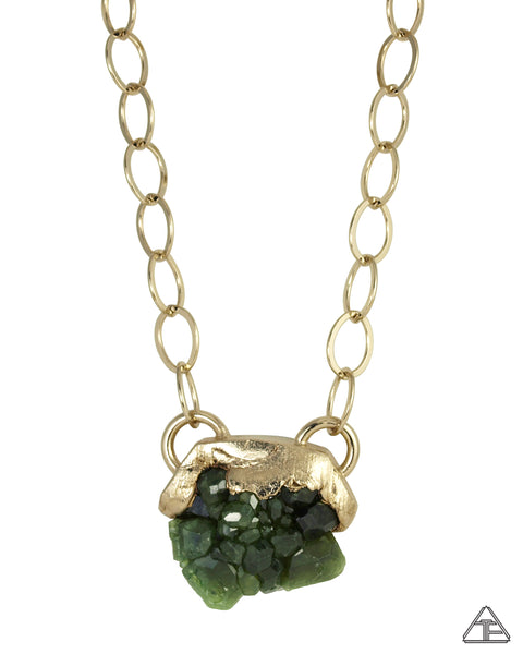 Large Demantoid Garnet Cluster Yellow Gold Crystal Talisman Pendant With Chain