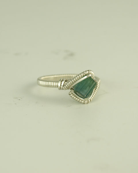 Size 7 - Indicolite Sterling Silver Wire Wrapped Ring