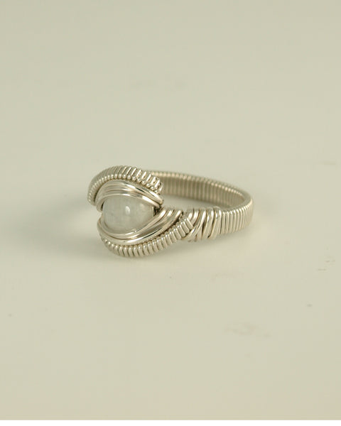 Size 8.5 - Moonstone Sterling Silver Wire Wrapped Ring