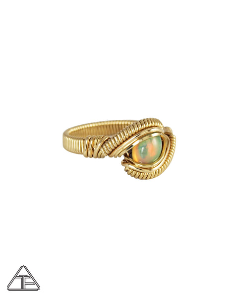 Size 9.5 - Opal Yellow Gold Wire Wrapped Ring