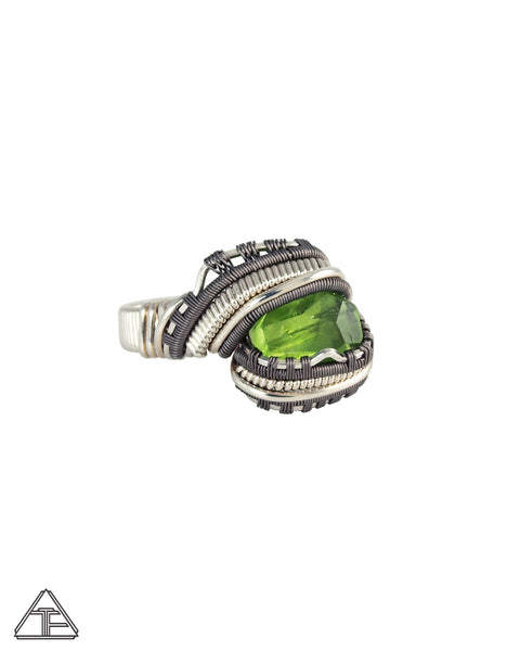 Size 8 - Peridot Titanium and Sterling Silver Wire Wrapped Ring