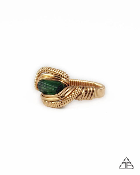 Size 7 - Tourmaline Yellow Gold Wire Wrapped Ring