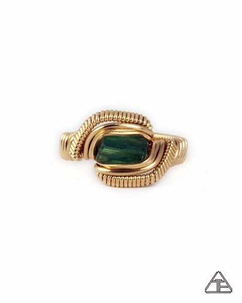 Size 7 - Tourmaline Yellow Gold Wire Wrapped Ring