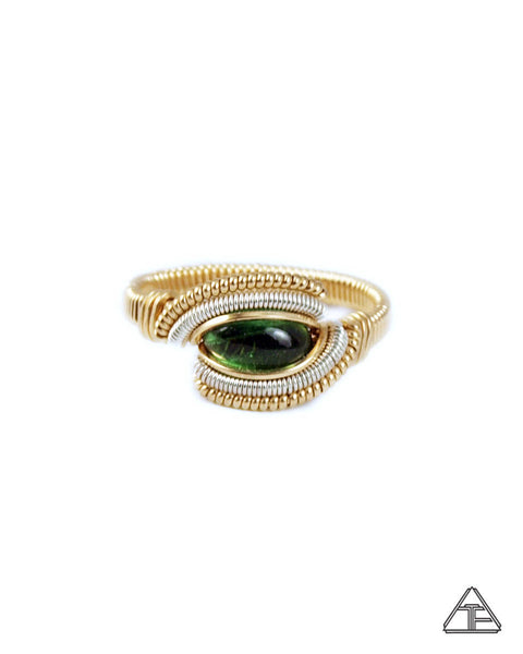 Size 8.5  - Tourmaline Yellow Gold & Sliver Wire Wrapped Ring