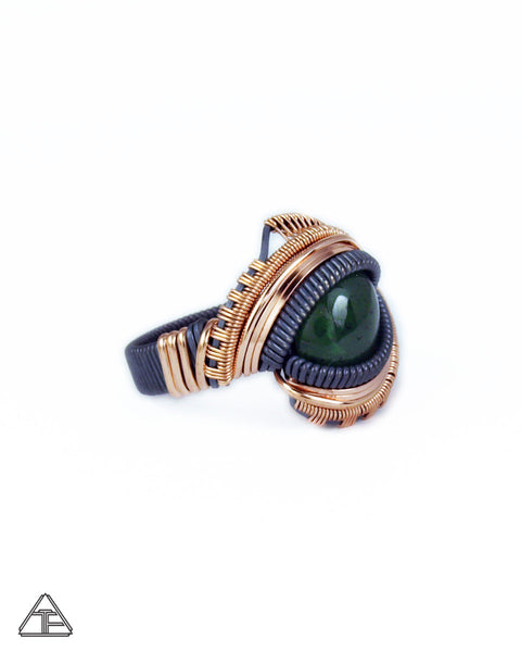 Size 9 - Jade Rose Gold + Stealth Silver Wire Wrapped Ring