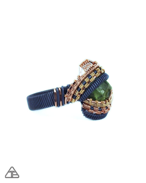 Size 9.5 - Demantoid Garnet Rose and Yellow Gold Wire Wrapped Ring