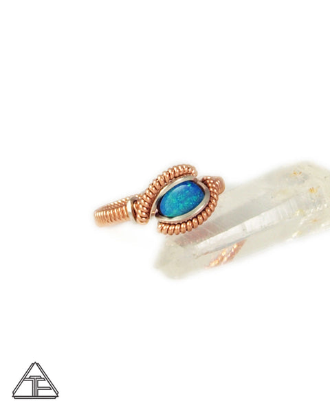 Size 4 - Opal Rose Gold and Silver Wire Wrapped Ring