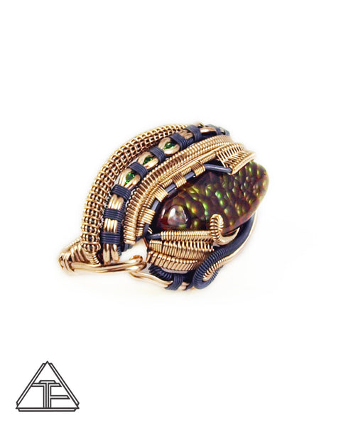 Size 5.5 and 7 - Fire Agate + Topaz + Tsavorite Gold & Silver Wire Wrapped Double Ring