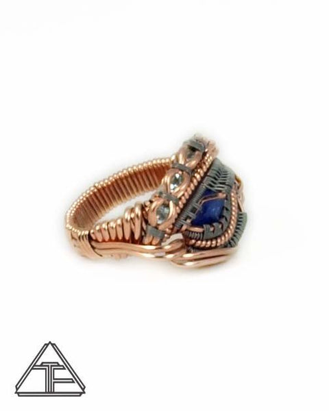 Size 6.5 - Tanzanite And Aquamarine Rose Gold Titanium Wire Wrapped Ring