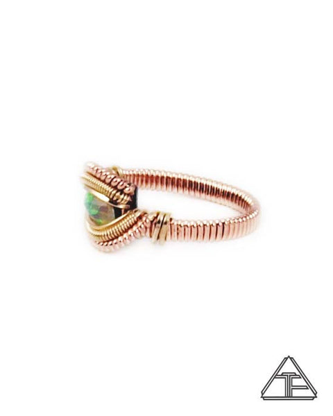 Size 5.5 - Opal Yellow and Rose Gold Wire Wrapped Ring