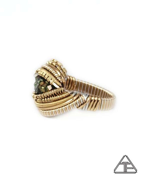 Size 11 - Rainbow Garnet Yellow Gold and Silver Wire Wrapped Ring