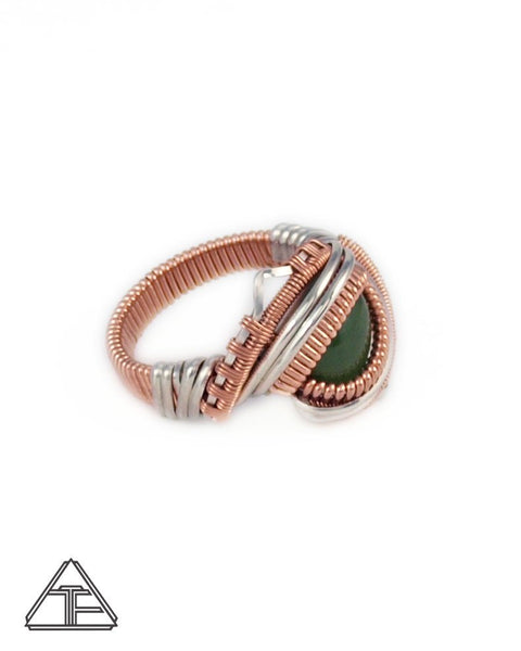 Size 6 - Jade Rose Gold & Silver Wire Wrapped Ring