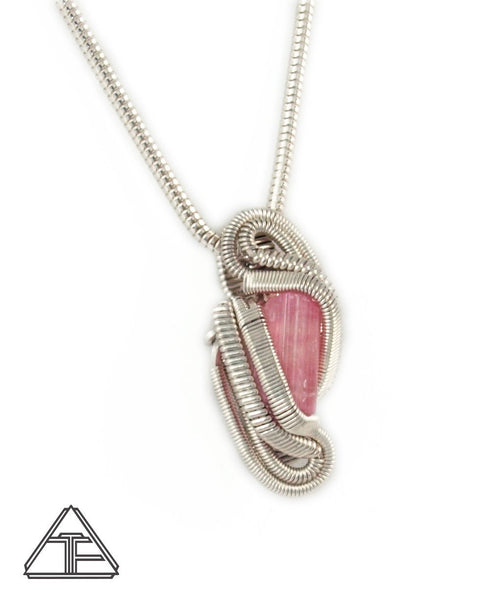 Pink Tourmaline Sterling Silver Wire Wrapped Pendant