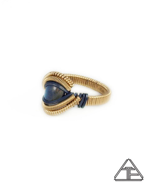 Size 5 - Labradorite Yellow Gold & Stealth Silver Wire Wrapped Ring
