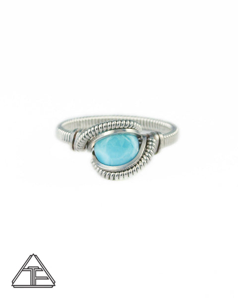 Size 7.5 - Larimar and Sterling Silver Wire Wrapped Ring