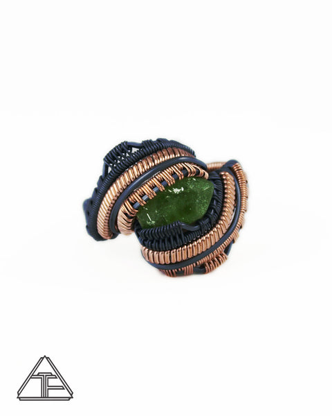 Size 10 -  Raw Peridot Garnet Rose Gold and Sterling Silver Wire Wrapped Ring