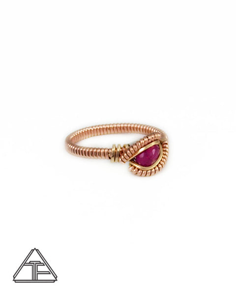 Size 6 - Ruby Rose Gold and Yellow Gold Wire Wrapped Ring
