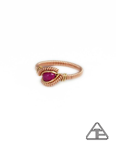 Size 6 - Ruby Rose Gold and Yellow Gold Wire Wrapped Ring