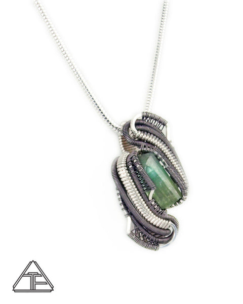 Tourmaline Sterling Silver and Titanium Wire Wrapped Pendant
