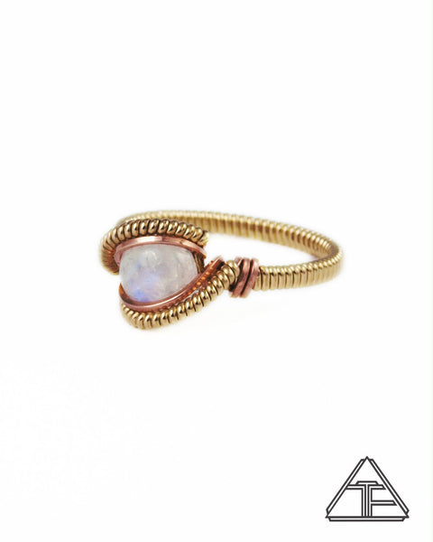 Size 7 - Moonstone Rose and Yellow Gold Wire Wrapped Ring
