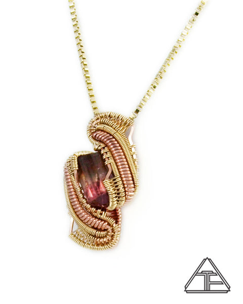Multi-Color Tourmaline Rose Gold and Yellow Gold Wire Wrapped Pendant