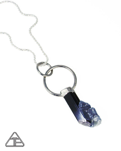 Black Tourmaline with Blue Quartz Crystal Talisman Pendant