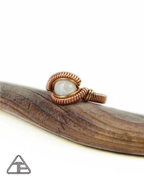 Size 6.5 - Moonstone Rose and Yellow Gold Wire Wrapped Ring