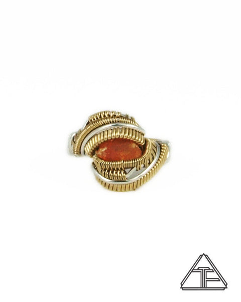 Size 7 - Hessonite Garnet Yellow Gold and Silver Wire Wrapped Ring