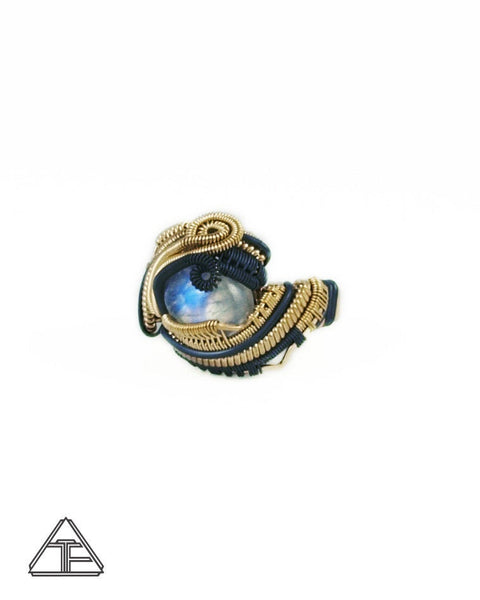 Size 9 -  Moonstone Yellow Gold and Sterling Silver Wire Wrapped Ring