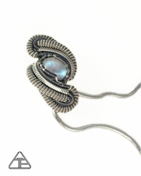 Moonstone Sterling Silver Titanium Wire Wrapped Pendant