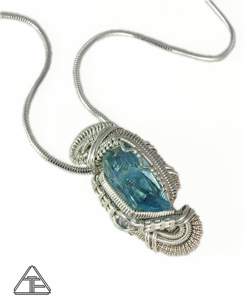 Aquamarine and Herkimer Sterling Silver Wire Wrapped Pendant