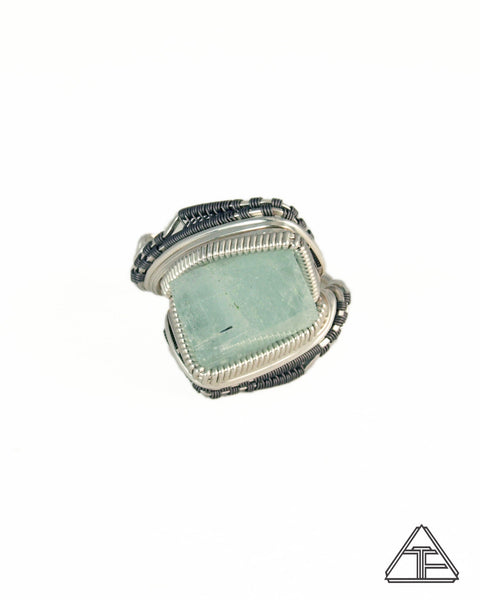 Size 10 - Aquamarine Titanium and Silver Wire Wrapped Ring