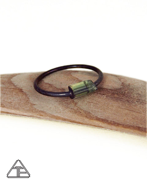 Size 8 - Green Tourmaline Black Rhodium Crystal Talisman Ring