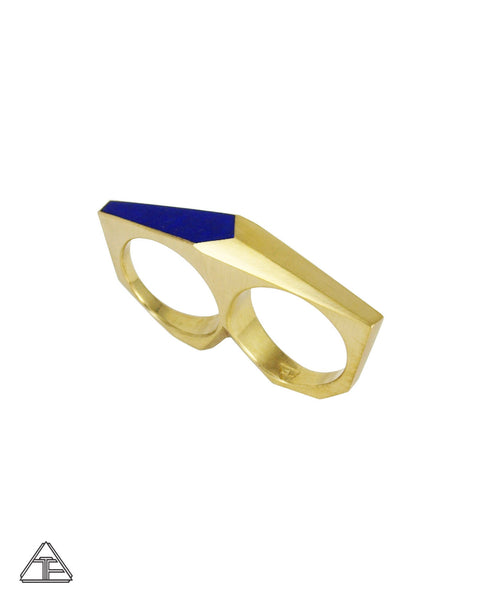 Lux Lattice: Inlay Lapis Lazuli Brass Double Finger Ring