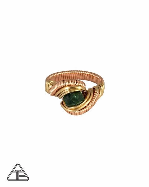 Size 5.5 - Demantoid Garnet Yellow Gold and Rose Gold Wire Wrapped Ring