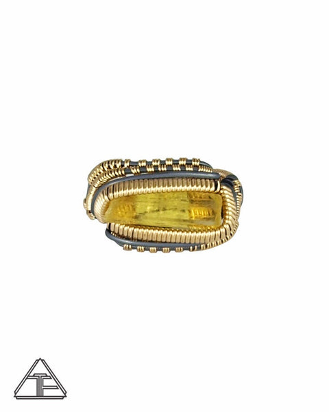 Size 9.5 - Heliodor Yellow Gold and Silver Wire Wrapped Ring