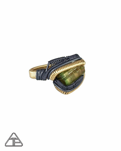 Size 9 - Watermelon Tourmaline Yellow Gold and Silver Wire Wrapped Ring