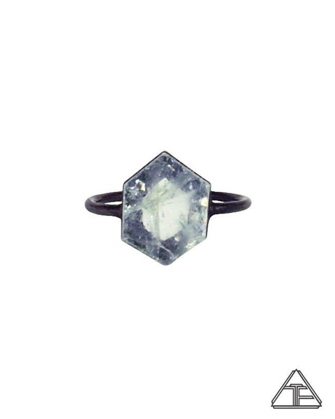 Size 8 - Aquamarine Black Rhodium Crystal Talisman Ring
