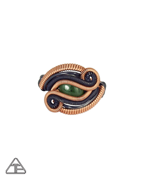 Size 7 - Jade 14K Rose Gold and Sterling Silver Wire Wrapped Ring