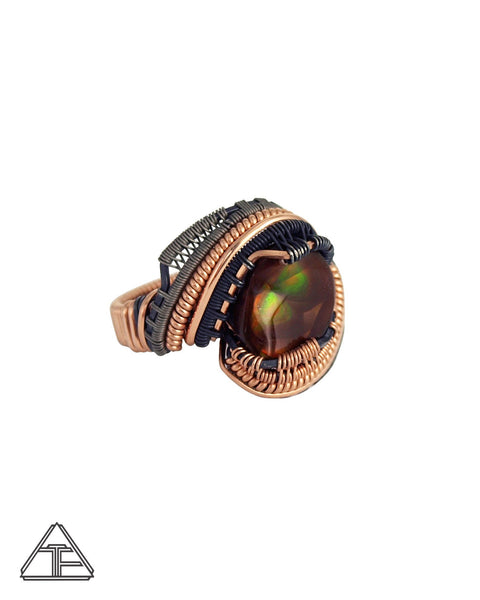Size 8 - Fire Agate 14K Rose Gold and Titanium Wire Wrapped Ring