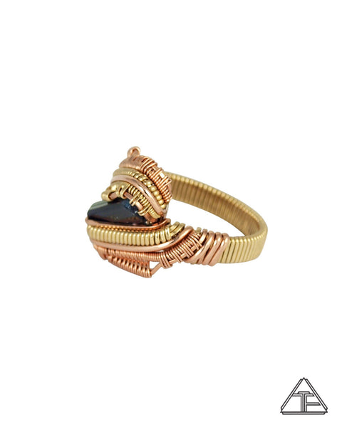 Size 7.5 - Tourmaline 14K Rose Gold and Yellow Gold Wire Wrapped Ring